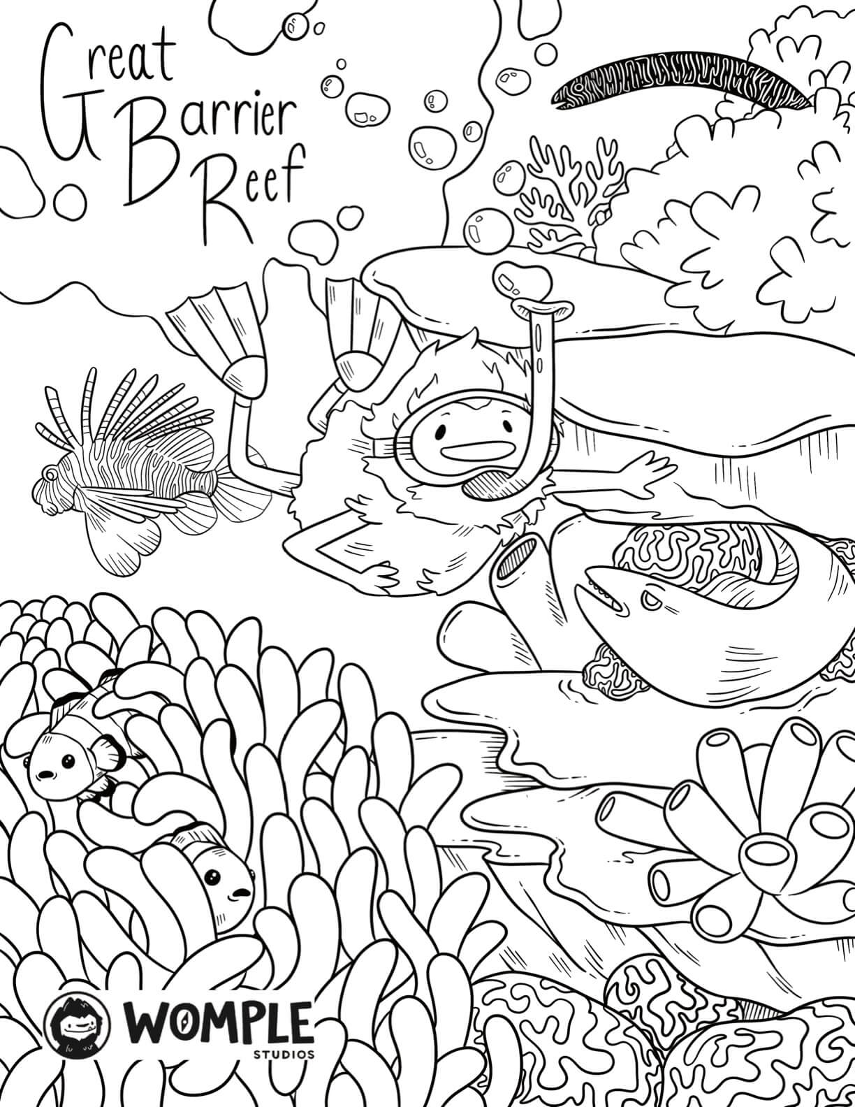 Womple snorkeling underwater with fish in the Great barrier reef