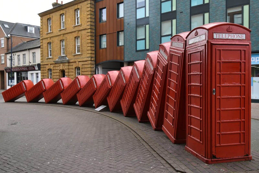 London landmark domino effect of iconic telephone boxes 