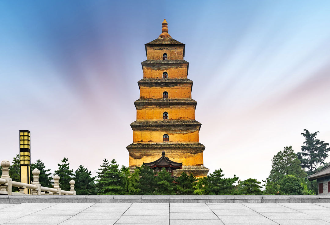 Giant Wild Goose Pagoda with the sunset in Xi'an China 