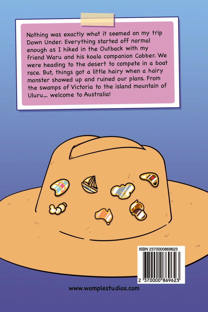 Back cover of 'Trouble Down Under', a Womple adventure book about Australia