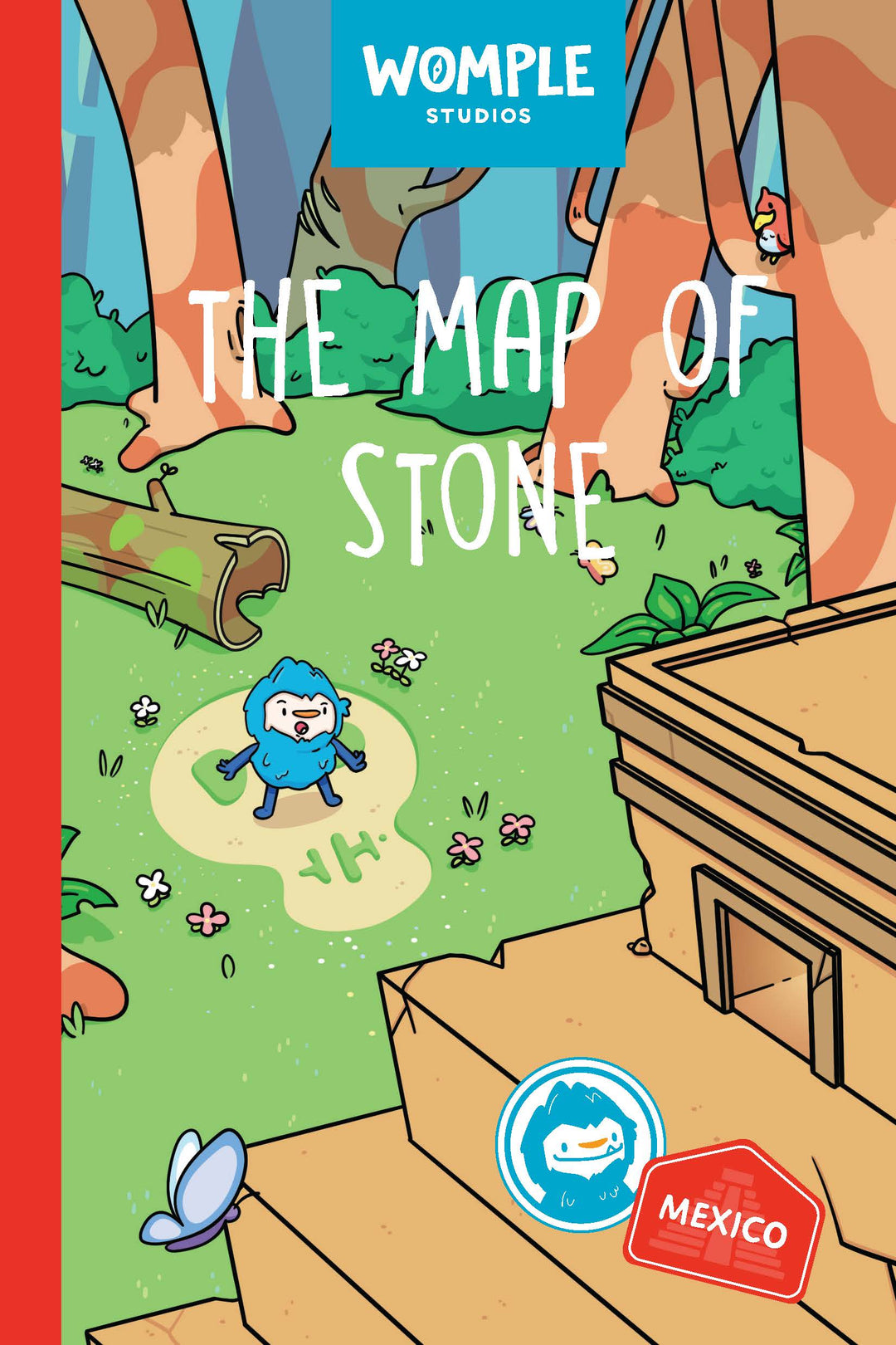 Book cover of 'The Map of Stone' by Womple Studios with illustrations of a character and ancient ruins.