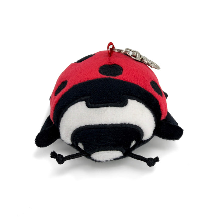 Plush ladybug keychain on a white background, front