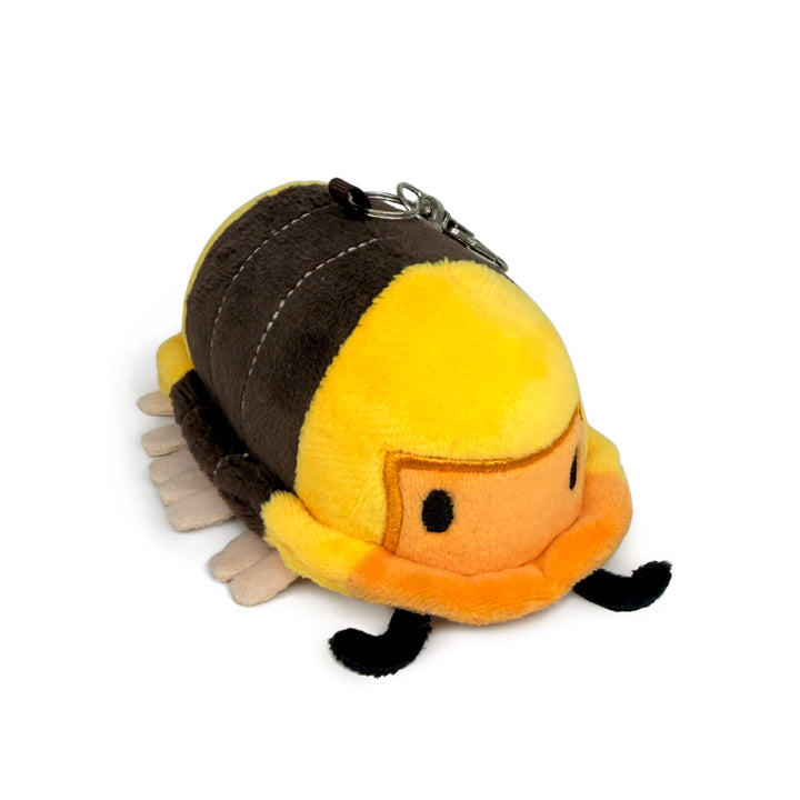 Plush rubber ducky isopod toy keychain with a white background