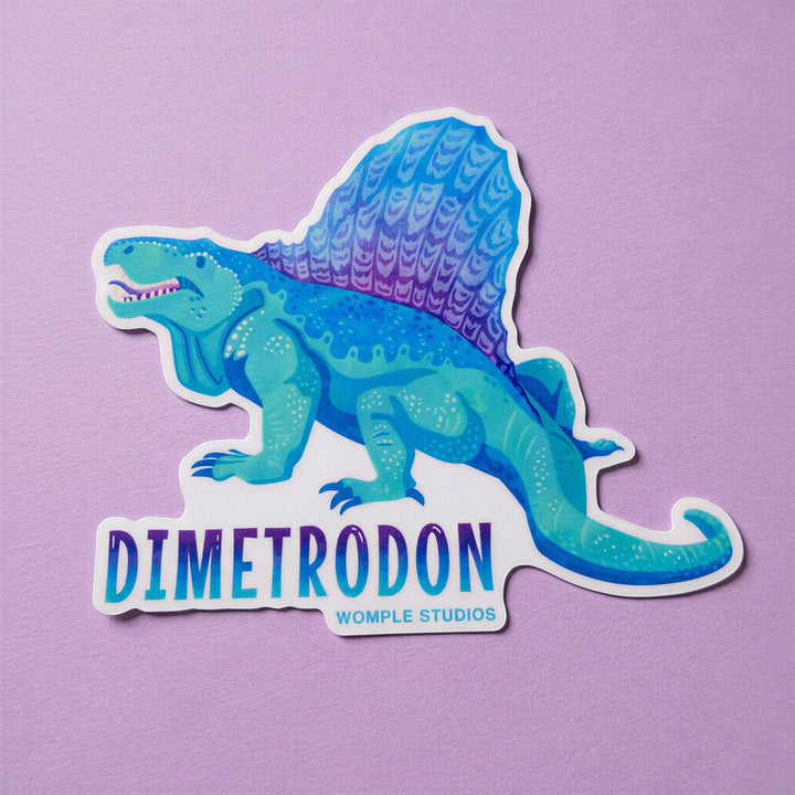 Sticker of a Dimetrodon on a purple background