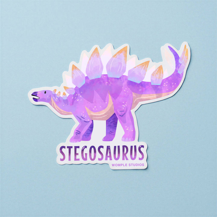 Stegosaurus sticker with gradient colors on a light blue background